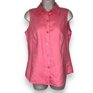 Richard Malcolm Irish Linen Sleeveless Button Front Pink Salmon Top Women Small